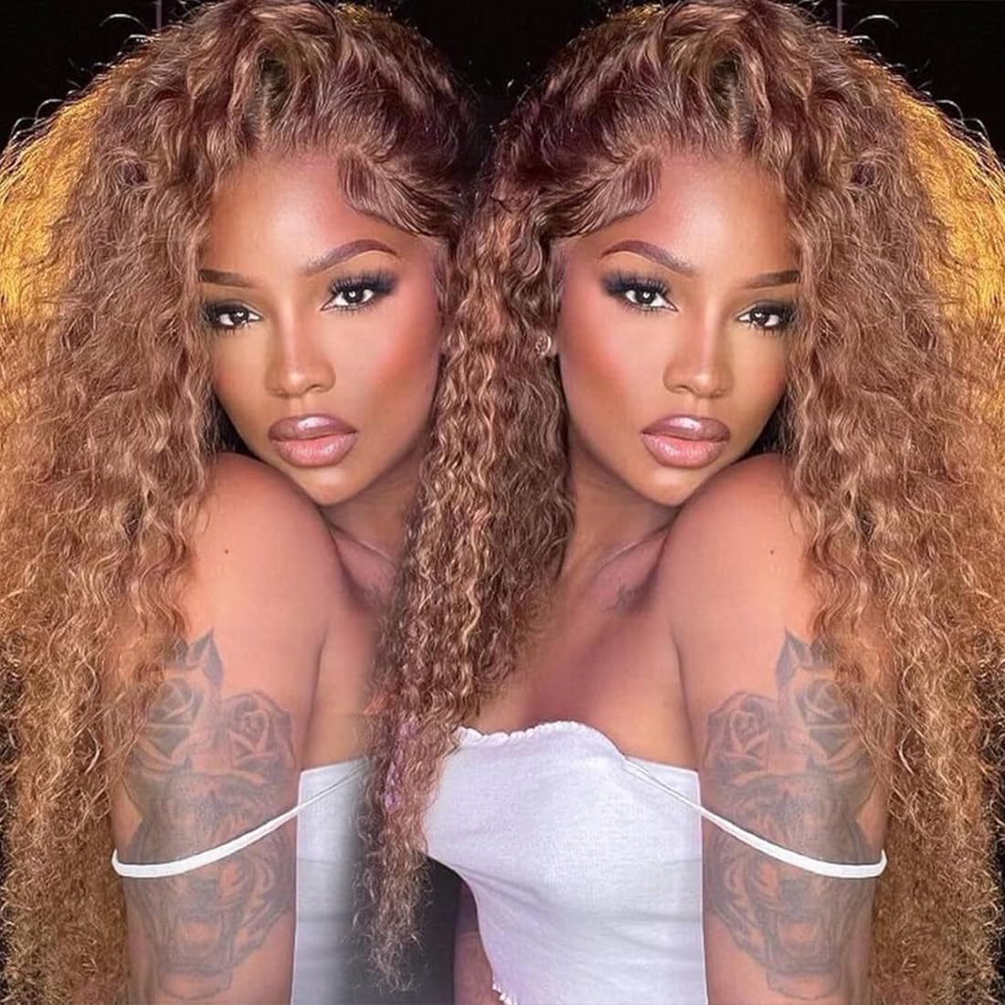 Ombre Lace Front Wig Human Hair 13X4 HD Transparent Deep Wave for Women 180% Density 4/27 Honey Blonde Colored Highlight Curly Glueless Wigs 20Inch Pre Plucked with Baby Hair