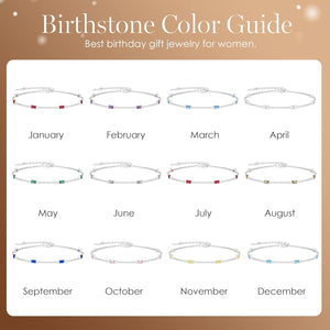 Birthstone Bracelets for Women, 925 Sterling Silver Dainty Simple Women Charm Link Bracelet, Birthday Anniversary Jewelry Gifts for Women Wife Mom Her