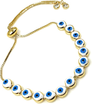 Strand Evil Eyes Bracelet 18K Gold Plated Adjustable Chain Protection Jewelry