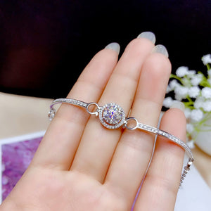 Silver Plated 18K White Gold Bracelet Chain Hollow Moissan Diamond Style