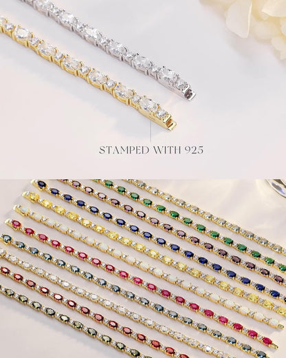 14K Gold Plated Birthstone Bracelets 4Mm Sterling Silver Tennis Bracelets Gold Bracelets Birthday Jewelry Gifts for Women 7"