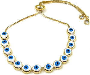 Strand Evil Eyes Bracelet 18K Gold Plated Adjustable Chain Protection Jewelry