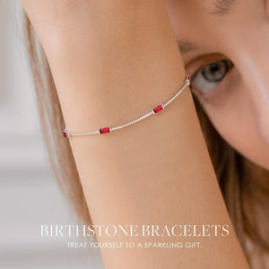 Birthstone Bracelets for Women, 925 Sterling Silver Dainty Simple Women Charm Link Bracelet, Birthday Anniversary Jewelry Gifts for Women Wife Mom Her