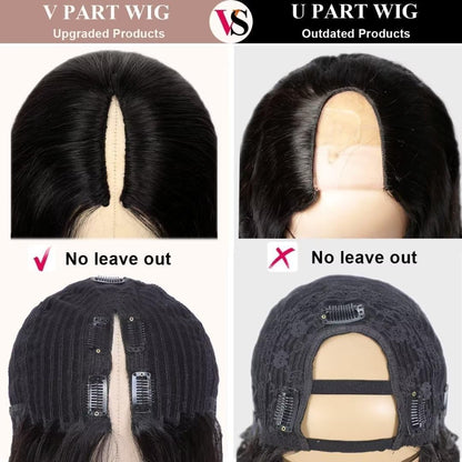 Deep Wave V Part Wig Human Hair 12A V Shape Wigs Upgrade U Part Wigs Deep Wave Wigs for Women Curly V Part Wigs Wear and Go Glueless Human Hair Wig 16Inch