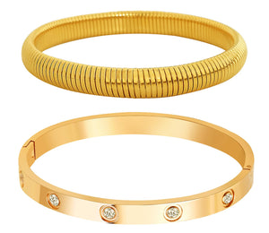 A D. ALLEN & DANMI. 18 K Gold Plated Love Bangle Bracelet Set Flexible Wide Wristband Bangle Bangle Set for Love