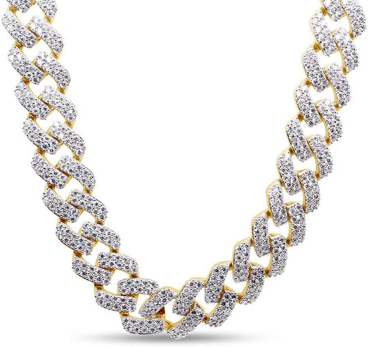 SAVEARTH DIAMONDS Certified 20 Cttw to 26 Cttw Round Cut Lab Created Moissanite Diamond 12MM Width Cuban Chain Necklace In 14k Gold Over Sterling Silver 18" to 24" Length, G-H/VVS1