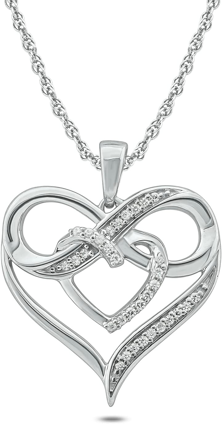 Cali Trove, Valentines day gifts for her | 10kt Gold Double Heart Infinity Pendant for Women in 1/10ct Diamonds |White, Rose, Yellow Gold | Women's Infinity Heart Necklace with Diamonds, 18" chain