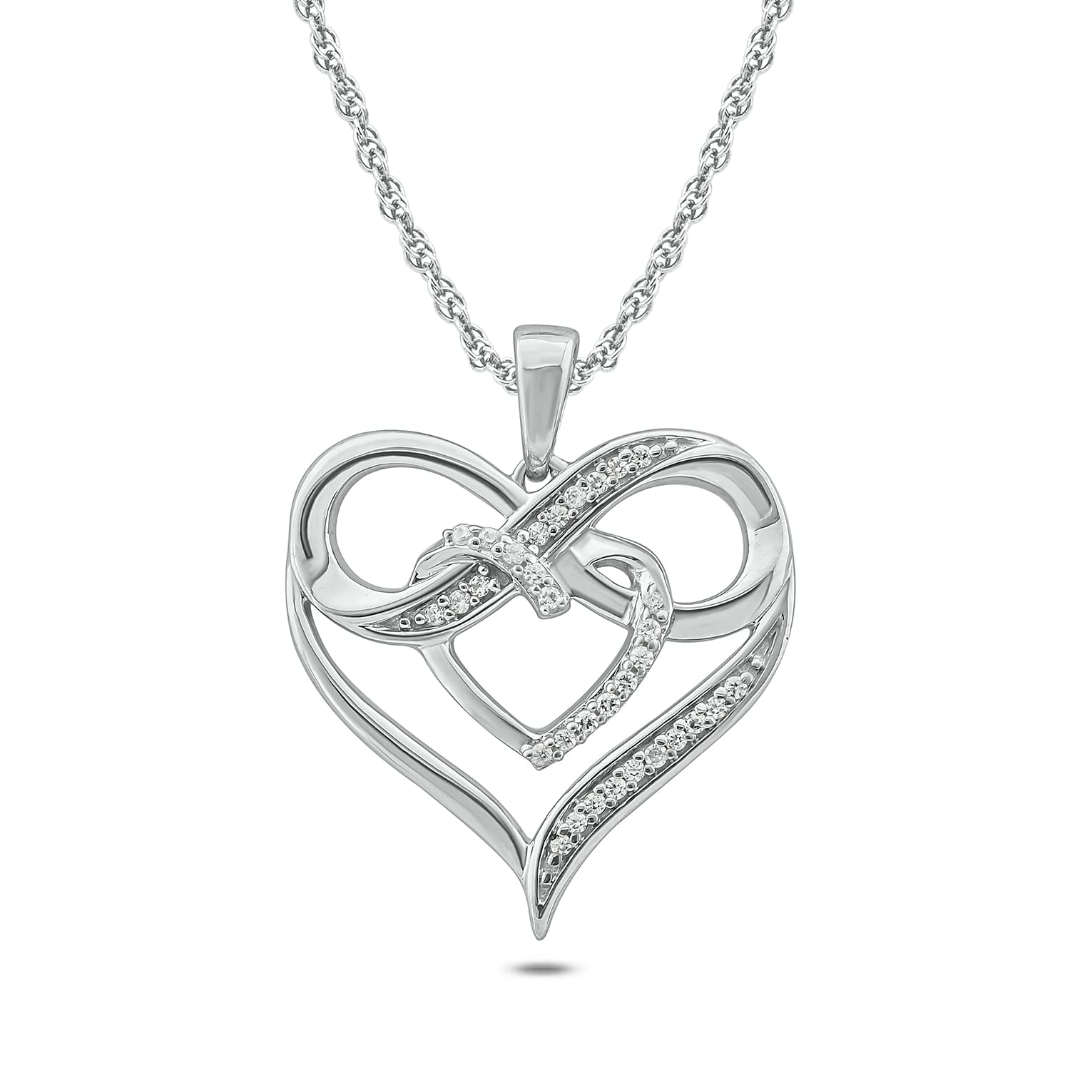 Cali Trove, Valentines day gifts for her | 10kt Gold Double Heart Infinity Pendant for Women in 1/10ct Diamonds |White, Rose, Yellow Gold | Women's Infinity Heart Necklace with Diamonds, 18" chain