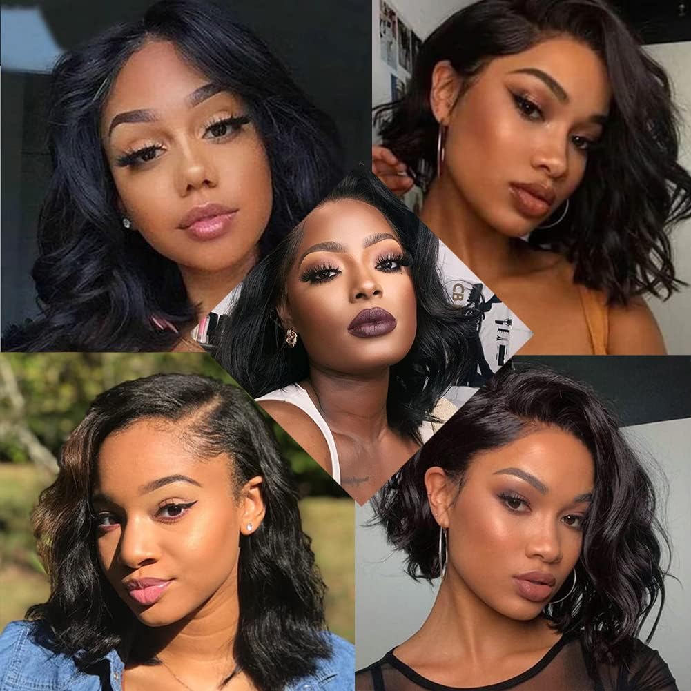 Douyin Bob Wig Human Hair 13x4 Frontal Lace Wig 14 Inch Body Wave 180% Density HD Lace Front Wigs Human Hair Pre Plucked Bob Wigs for Women Human Hair Wigs (14 inch, Natural Black)