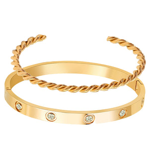 A D. ALLEN & DANMI. 18 K Gold Plated Love Bangle Bracelet Set Flexible Wide Wristband Bangle Bangle Set for Love