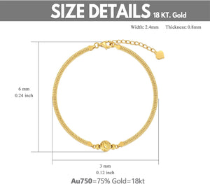 18K Real Gold Bracelets for Women, Delicate Gold Italian Link Chain Bracelets Jewelry Anniversary Birthday Gifts for Mom, Wife