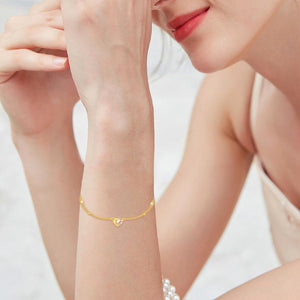 14K Solid Gold Heart Layered Bracelets for Women - Dainty Layering Bracelets Yellow Gold Double Link Charm Layered Bracelets