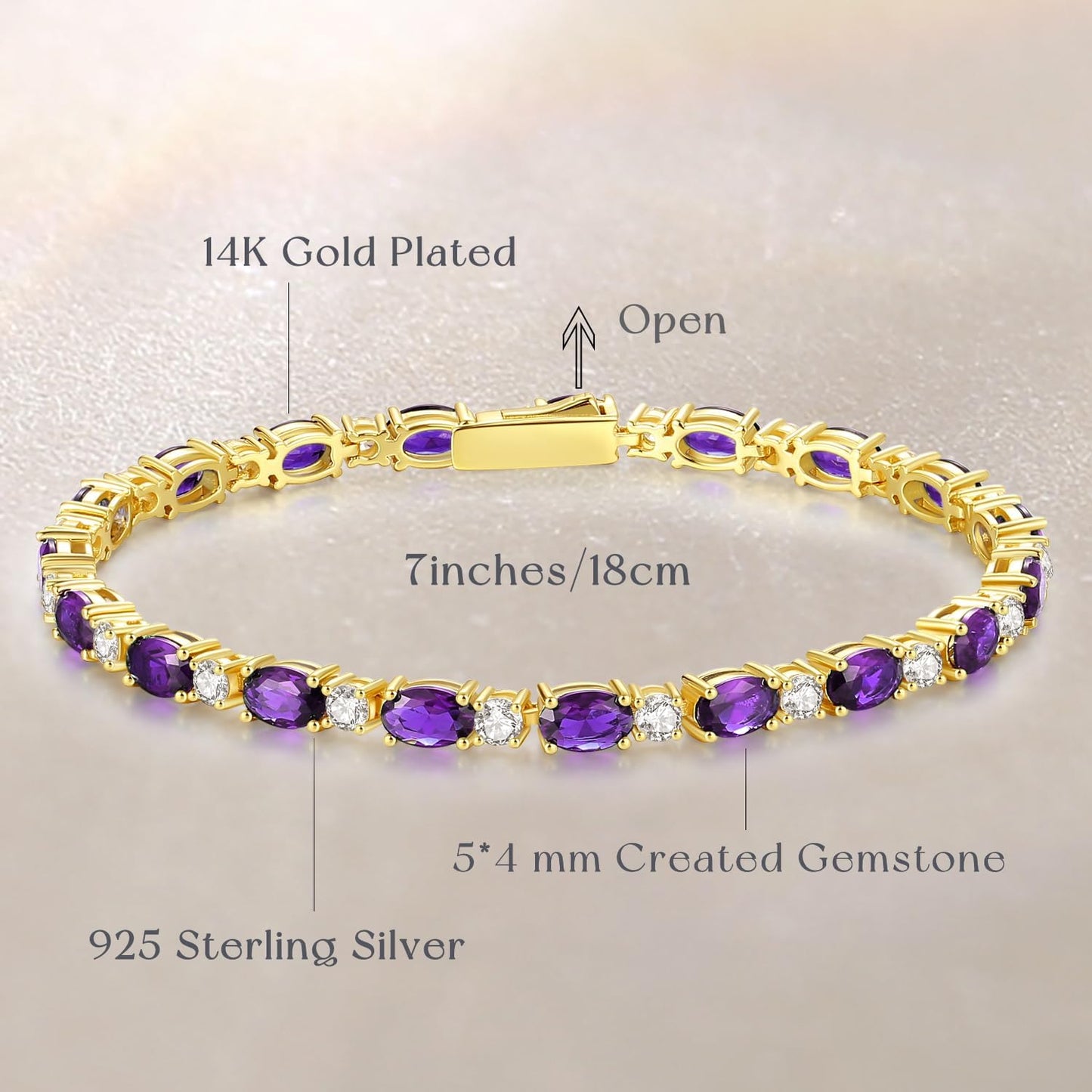 14K Gold Plated Birthstone Bracelets 4Mm Sterling Silver Tennis Bracelets Gold Bracelets Birthday Jewelry Gifts for Women 7"