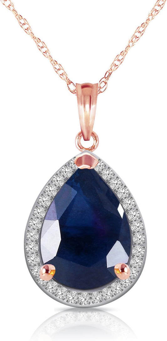 5.26 CTW 14K Solid Rose Gold Necklace with Natural Diamonds and Pear Shaped Sapphire