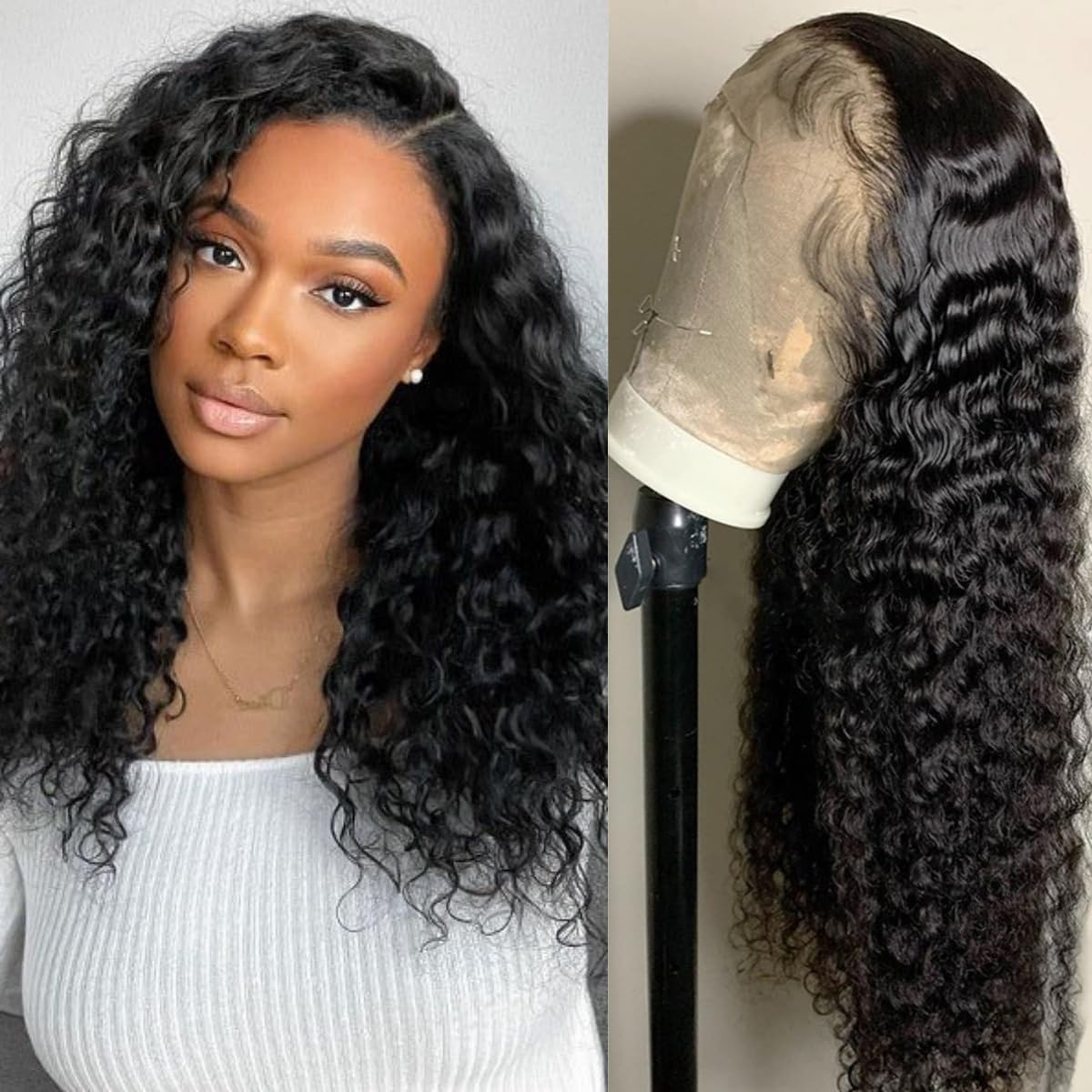 14 Inch Short Bob Wigs 13x4 Deep Wave Bob Wig Human Hair 180% Density Deep Curly 100% Virgin Human Hair Pre Plucked Wet and Wavy Glueless Transparent Lace Frontal Wig for Women Natural Hairline