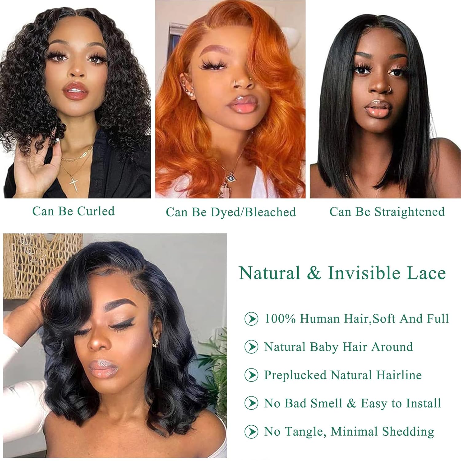 Douyin Bob Wig Human Hair 13x4 Frontal Lace Wig 14 Inch Body Wave 180% Density HD Lace Front Wigs Human Hair Pre Plucked Bob Wigs for Women Human Hair Wigs (14 inch, Natural Black)