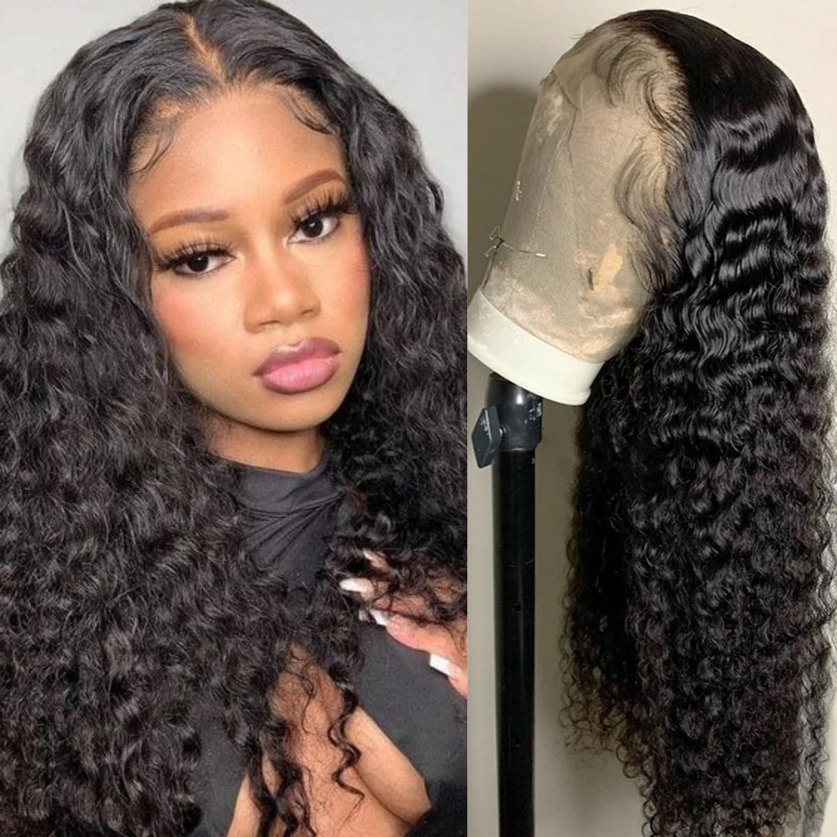 14 Inch Short Bob Wigs 13x4 Deep Wave Bob Wig Human Hair 180% Density Deep Curly 100% Virgin Human Hair Pre Plucked Wet and Wavy Glueless Transparent Lace Frontal Wig for Women Natural Hairline