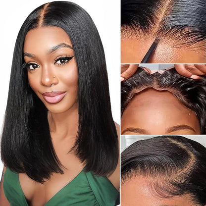 Wear and Go Glueless Bob Wig Human Hair Pre Plucked Pre Cut 180% Density 5x5 HD Transparent Lace Front Wigs Human Hair for Black Women Short Straight Bob Wigs No Glue Lace Closure Wigs 10 Inch