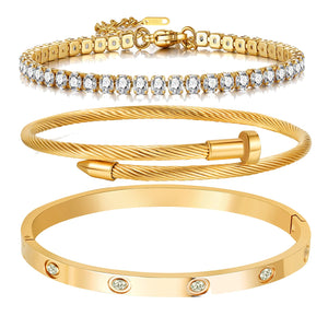 A D. ALLEN & DANMI. 18 K Gold Plated Love Bangle Bracelet Set Flexible Wide Wristband Bangle Bangle Set for Love