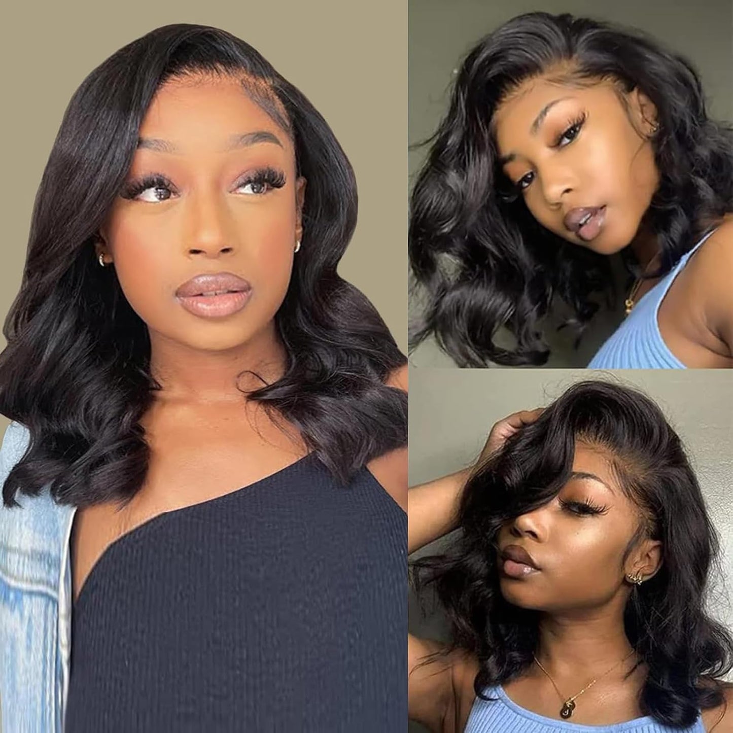 Douyin Bob Wig Human Hair 13x4 Frontal Lace Wig 14 Inch Body Wave 180% Density HD Lace Front Wigs Human Hair Pre Plucked Bob Wigs for Women Human Hair Wigs (14 inch, Natural Black)