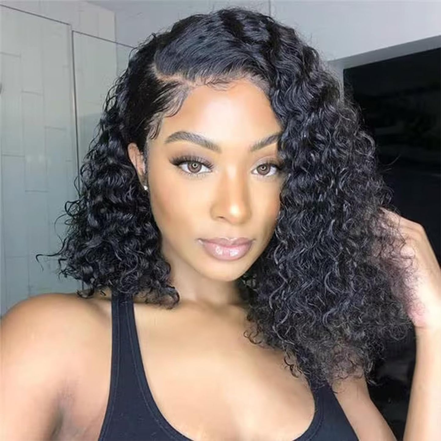 14 Inch Short Bob Wigs 13x4 Deep Wave Bob Wig Human Hair 180% Density Deep Curly 100% Virgin Human Hair Pre Plucked Wet and Wavy Glueless Transparent Lace Frontal Wig for Women Natural Hairline