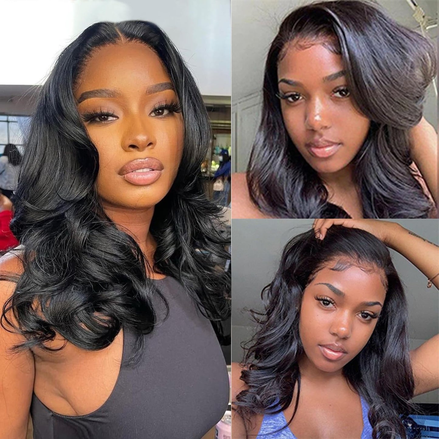 Douyin Bob Wig Human Hair 13x4 Frontal Lace Wig 14 Inch Body Wave 180% Density HD Lace Front Wigs Human Hair Pre Plucked Bob Wigs for Women Human Hair Wigs (14 inch, Natural Black)