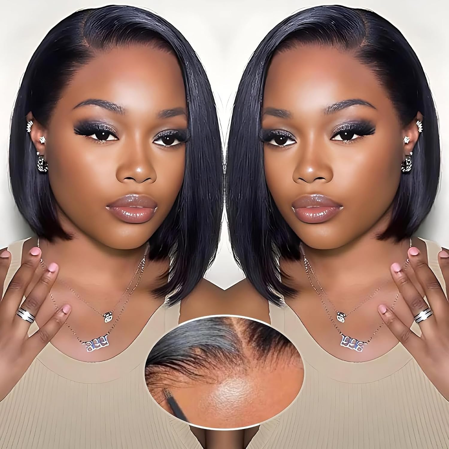 Wear and Go Glueless Bob Wig Human Hair Pre Plucked Pre Cut 180% Density 5x5 HD Transparent Lace Front Wigs Human Hair for Black Women Short Straight Bob Wigs No Glue Lace Closure Wigs 10 Inch