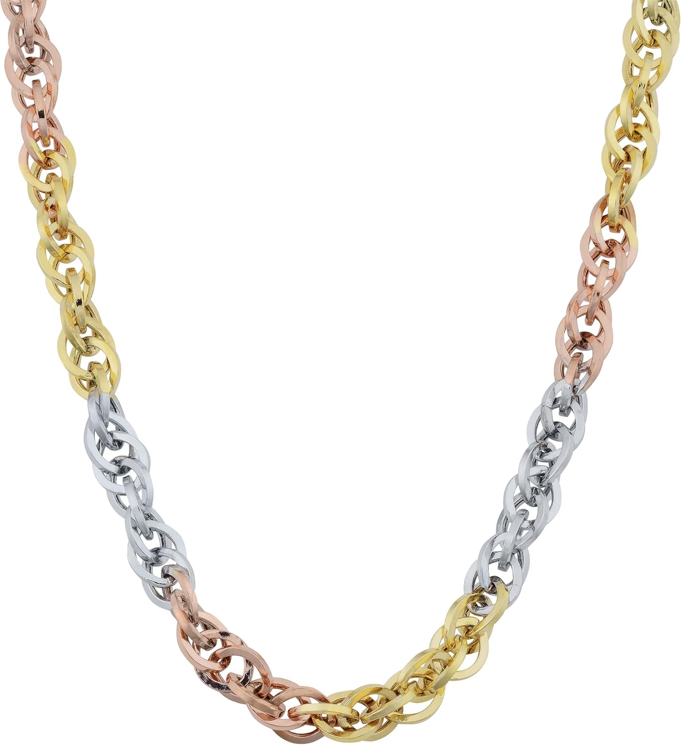 Kooljewelry Real 10k Tricolor Gold 3.8 mm Double Cable Link Necklace (18 or 20 inch)