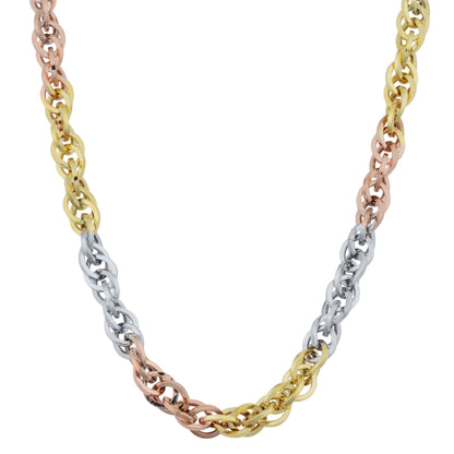 Kooljewelry Real 10k Tricolor Gold 3.8 mm Double Cable Link Necklace (18 or 20 inch)