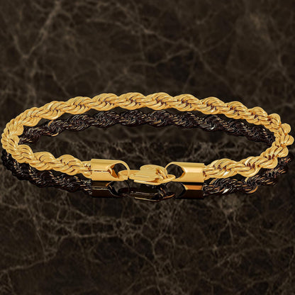 6Mm Rope Chain Bracelets for Women and Men 24K Real Gold Plated