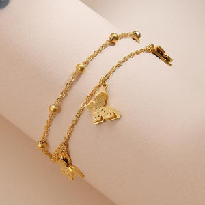 Titanium Steel Plated 14K Gold Butterfly Double-layer Room Beads Bracelet Female