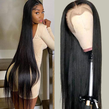 32 Inch Straight Lace Front Wigs Human Hair Pre Plucked 13X4 HD Transparent Glueless Wigs Human Hair 220% Density Straight Lace Frontal Wigs Human Hair Wigs for Women with Baby Hair