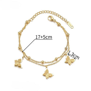 Titanium Steel Plated 14K Gold Butterfly Double-layer Room Beads Bracelet Female