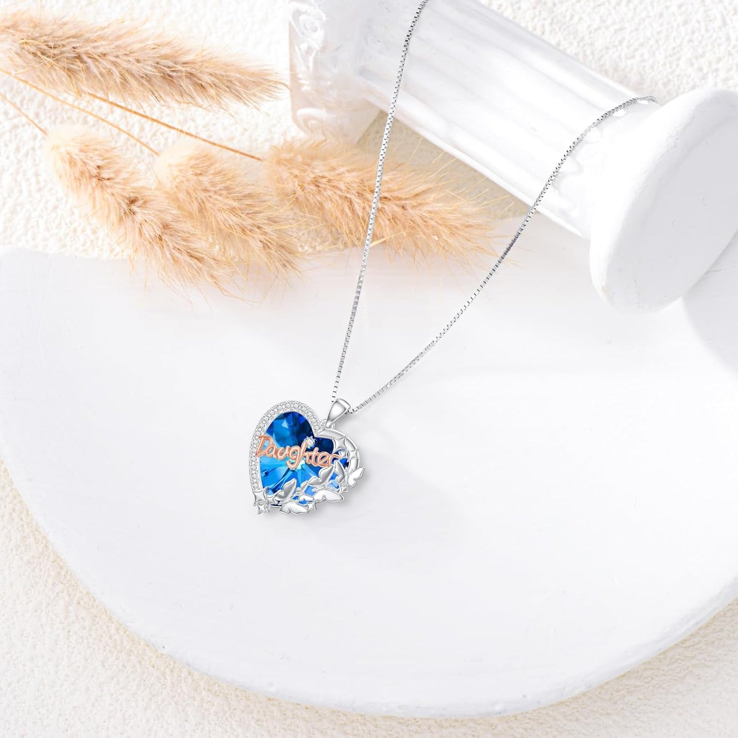 Butterfly Necklace for Daughter Women Sterling Silver Butterfly Blue Crystal Daughter Jewelry Gifts