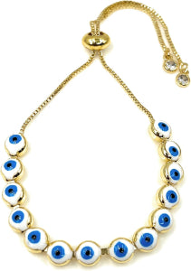 Strand Evil Eyes Bracelet 18K Gold Plated Adjustable Chain Protection Jewelry