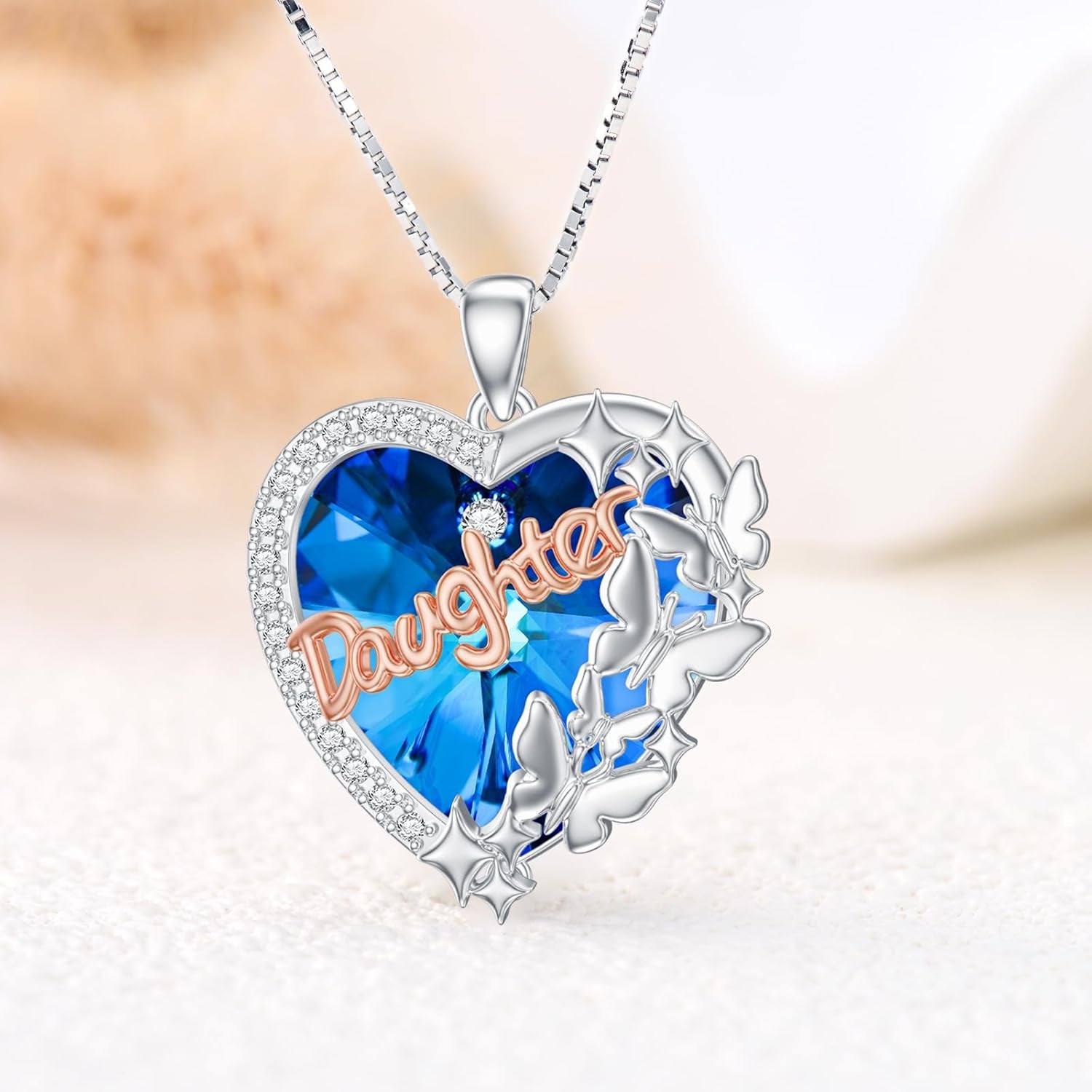 Butterfly Necklace for Daughter Women Sterling Silver Butterfly Blue Crystal Daughter Jewelry Gifts