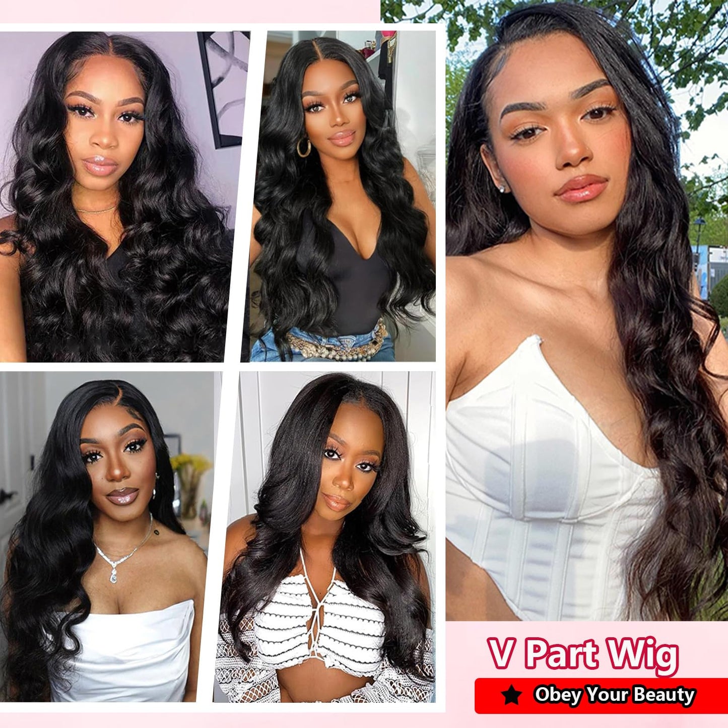 V Part Wig Human Hair Body Wave for Black Women Wigs Human Hair Glueless Wear and Go U Part Human Hair Wig 100% Body Wave Human Hair Wig Beginner Friendly 180% Density Natural Color (16 Inch)