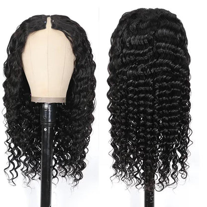 Deep Wave V Part Wig Human Hair 12A V Shape Wigs Upgrade U Part Wigs Deep Wave Wigs for Women Curly V Part Wigs Wear and Go Glueless Human Hair Wig 16Inch