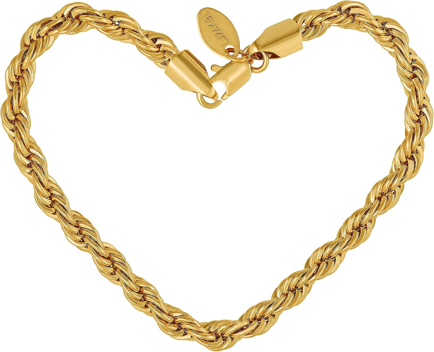 6Mm Rope Chain Bracelets for Women and Men 24K Real Gold Plated