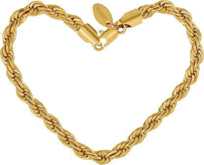 6Mm Rope Chain Bracelets for Women and Men 24K Real Gold Plated