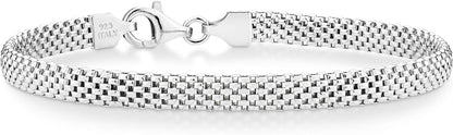 925 Sterling Silver Italian 5Mm Mesh Link Chain Bracelet for Women, Made in Italy